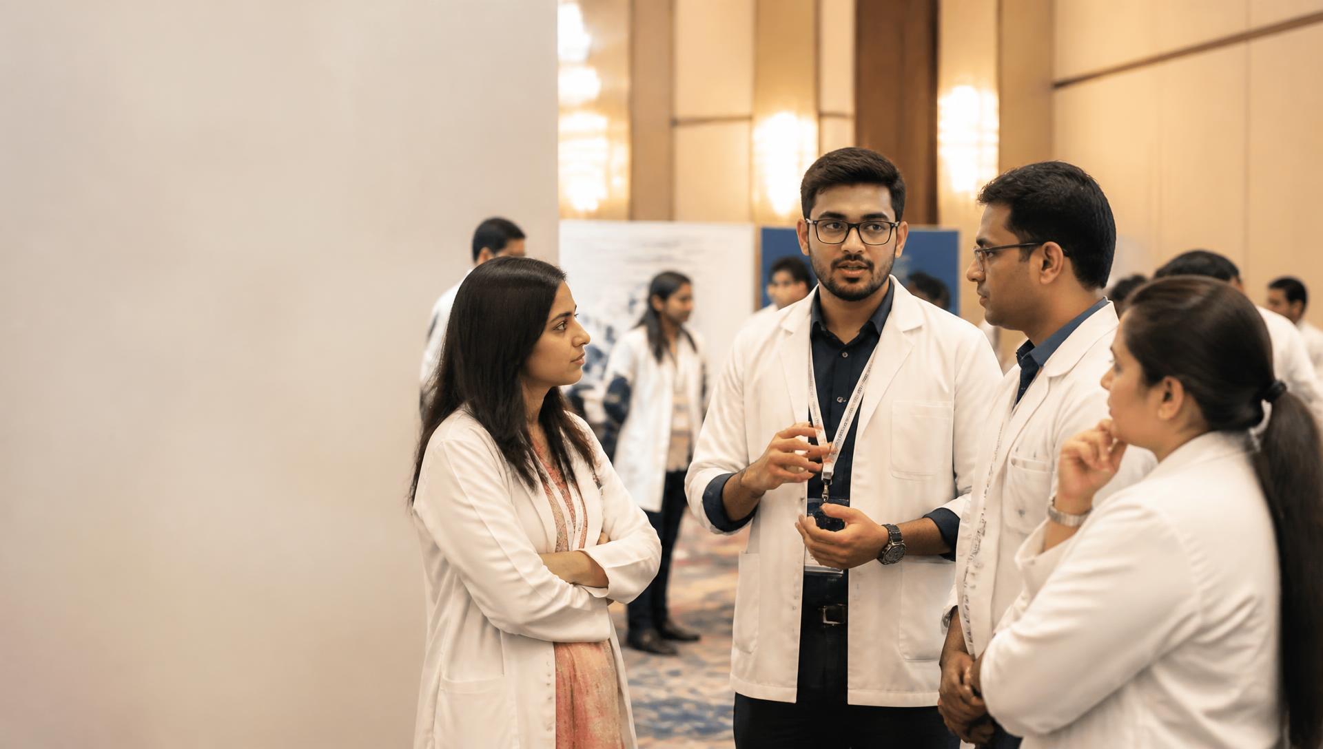 Healthcare professionals collaborating at a medical education event